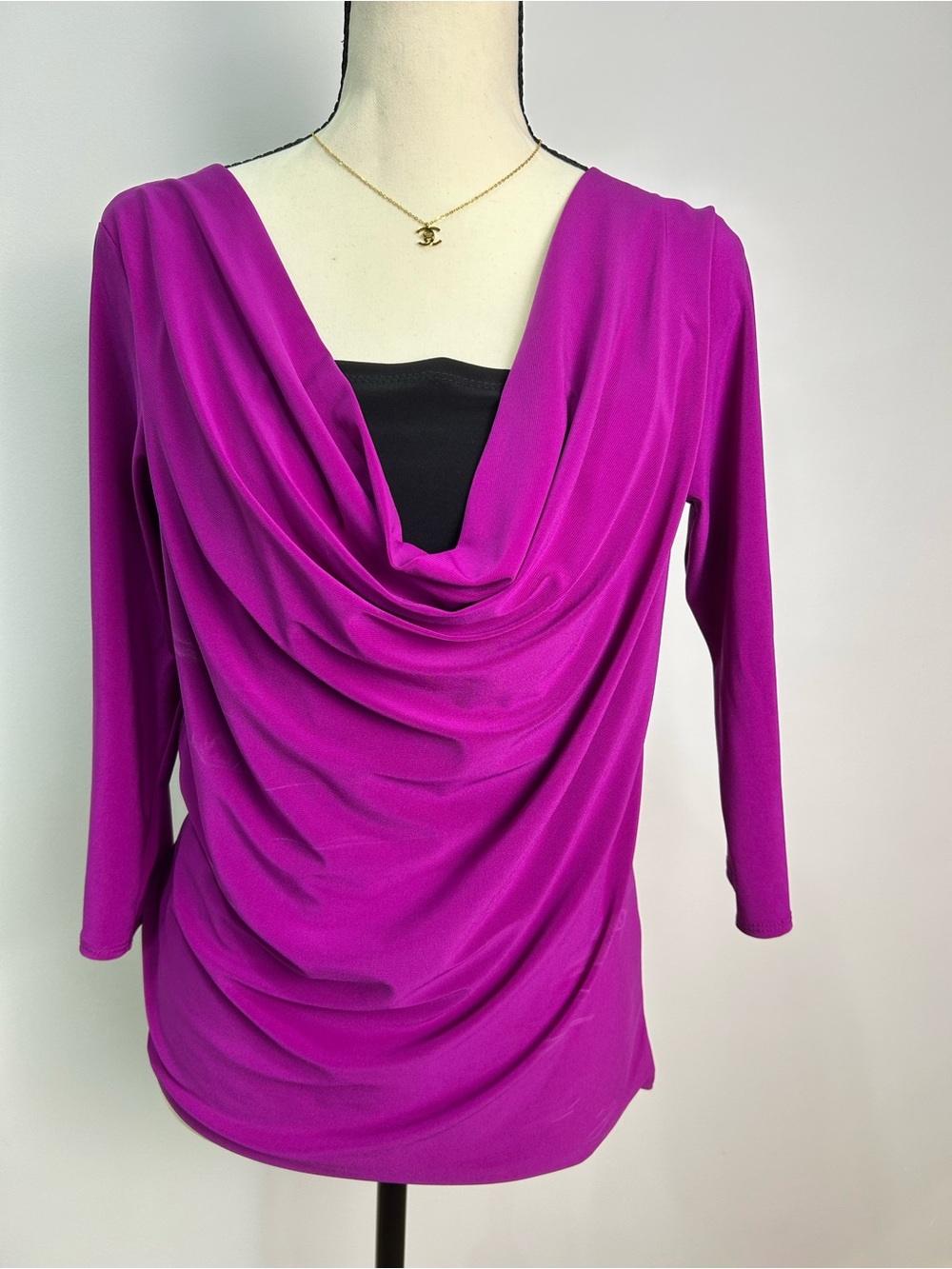American City Wear Fuchsia Draped Cowl Neck Blouse